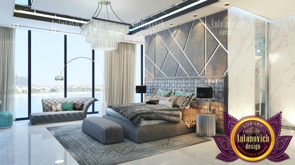 Chic Dubai bedroom with neutral color palette and cozy textures