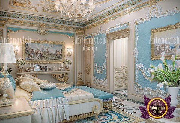 Spacious neoclassical bedroom with a grand bed