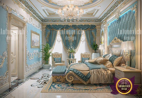 Sophisticated neoclassical bedroom with ornate details