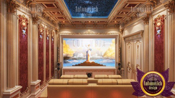 Luxurious classic home cinema with plush seating and ambient lighting