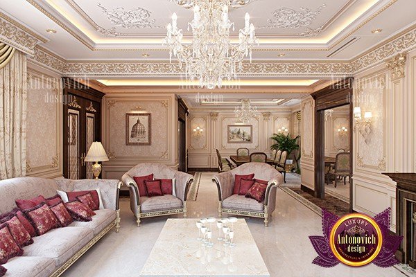 Extravagant dining room with exquisite chandelier and stylish table setting