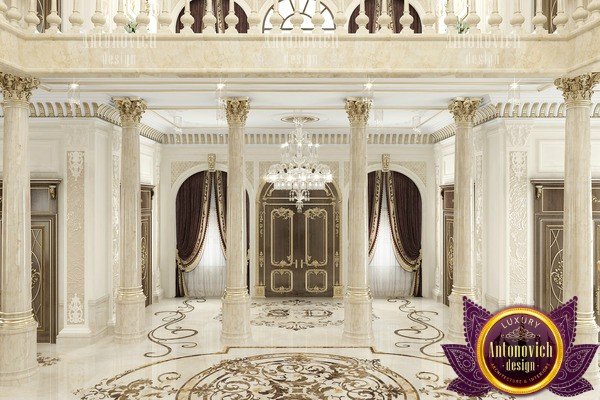 Opulent classic hall with grand staircase and chandelier