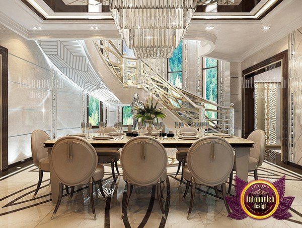 Luxurious hall with marble flooring and artistic ceiling