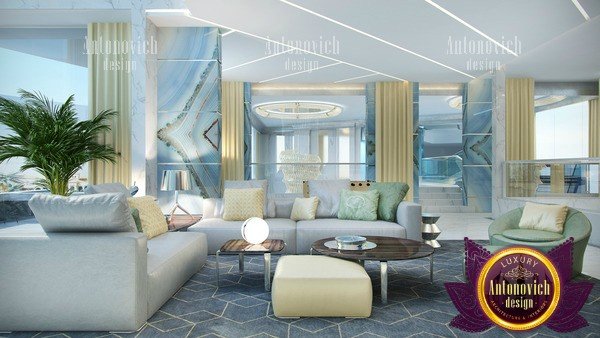 Elegant Dubai lounge with a breathtaking view of the city skyline