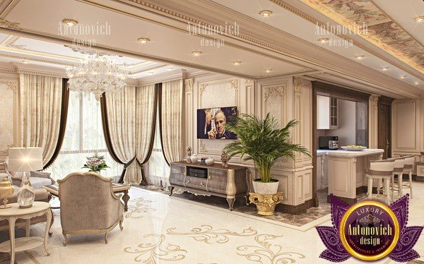 Elegant modern-classic living room with luxurious chandelier