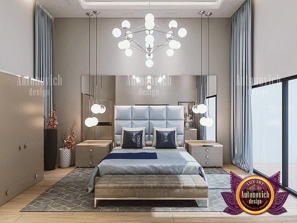 Elegant contemporary bedroom with statement artwork