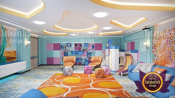 Bright and cheerful children's sitting room with colorful furniture