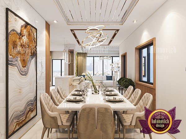 Sophisticated chandelier illuminating a luxurious dining space