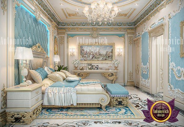 Tranquil neoclassical bedroom with soft lighting