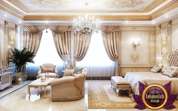 Sophisticated neoclassical bedroom with a statement fireplace and grand mirror