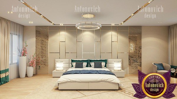 Cozy contemporary bedroom with statement lighting