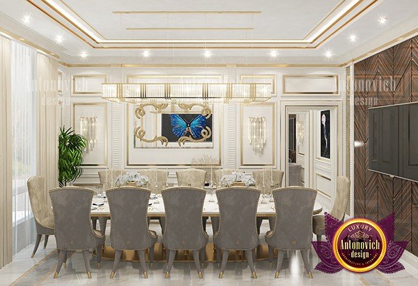 Elegant dining room with a modern chandelier
