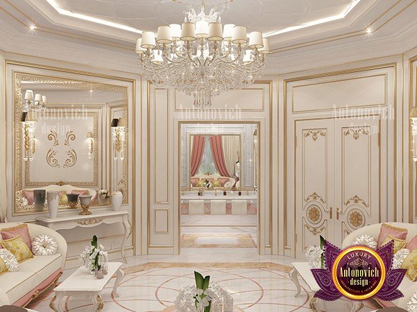 Arabesque patterns and plush furnishings in a luxury majlis
