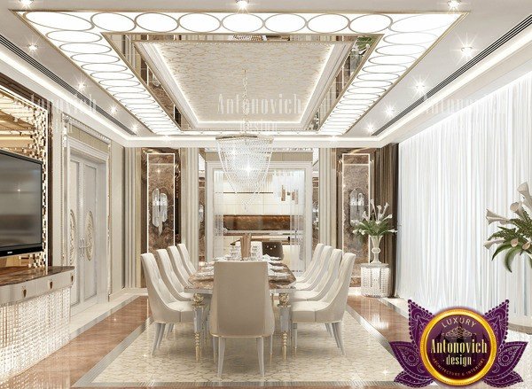 Minimalist dining room with sleek furniture and bold artwork