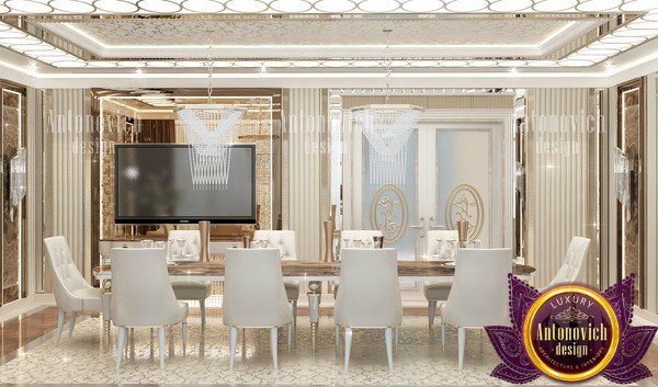Elegant modern dining room with statement chandelier