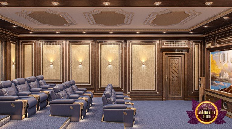 Luxurious home cinema with a large screen and comfortable recliners