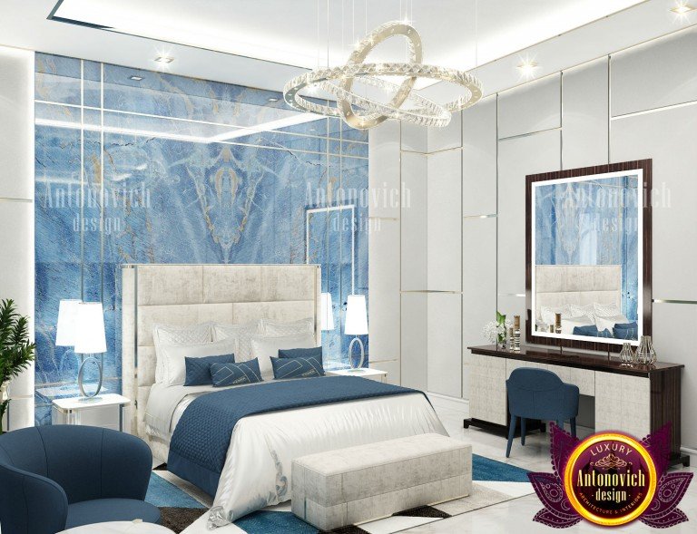 Sophisticated bedroom with a luxurious velvet headboard