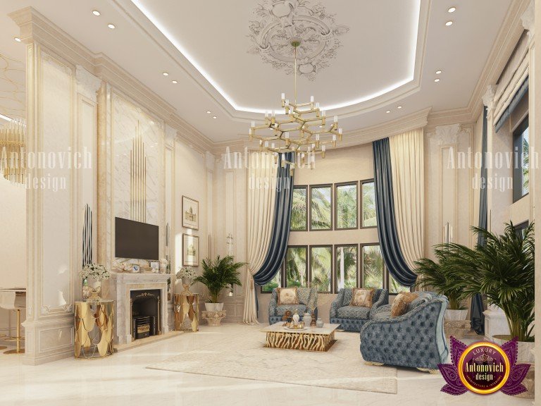 Stunning royal living room with gold accents and plush seating