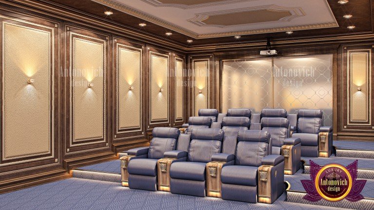 Stunning luxury home cinema with plush seating and ambient lighting