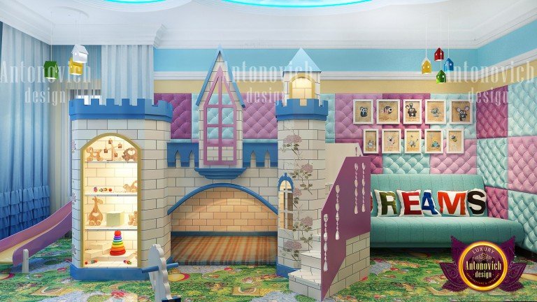 Bright and cheerful playroom with interactive play stations