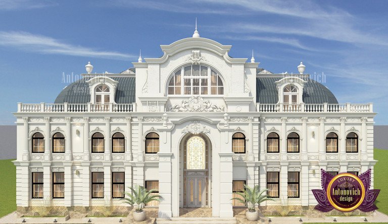 Stunning luxury home facade with intricate engineering details