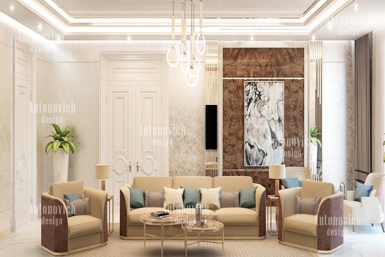 Elegant living room with plush furnishings and intricate design details