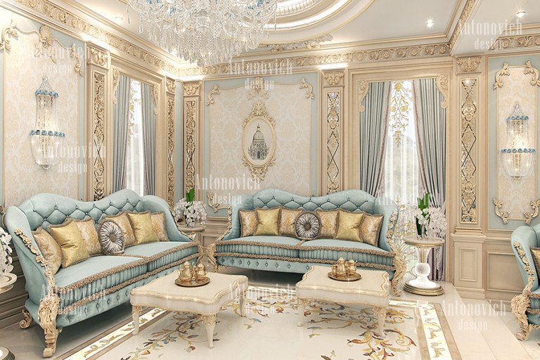 Elegant living room designed by Qatar's top interior design company