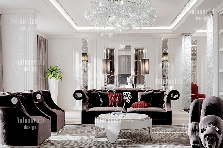 Elegant bedroom design featuring luxurious bedding and lighting