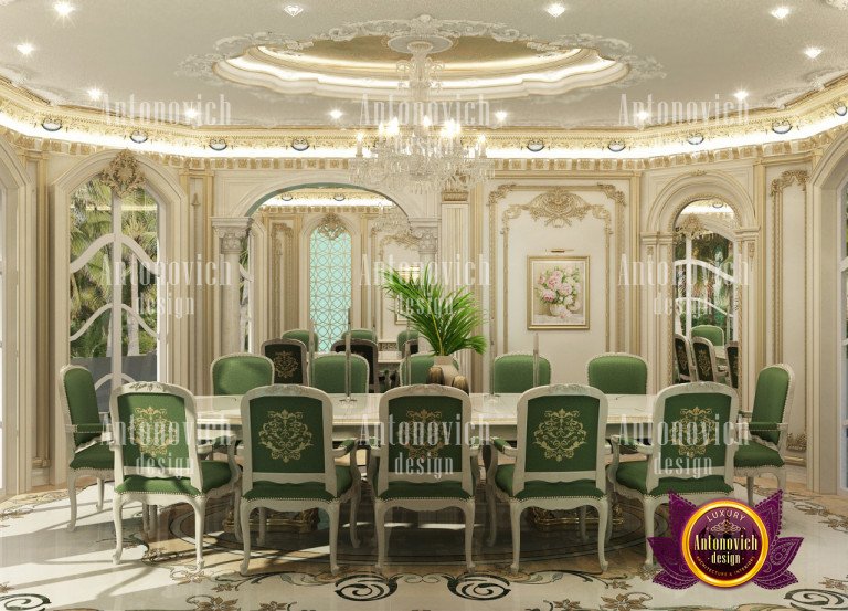 Exquisite Bahrain dining room with crystal chandelier