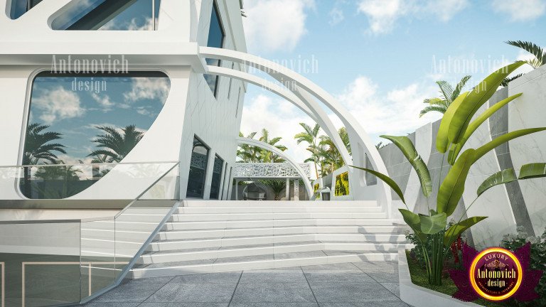 Luxurious villa exterior with modern design elements
