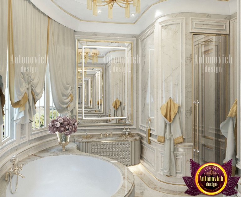 Elegant bright bathroom design featuring a freestanding tub