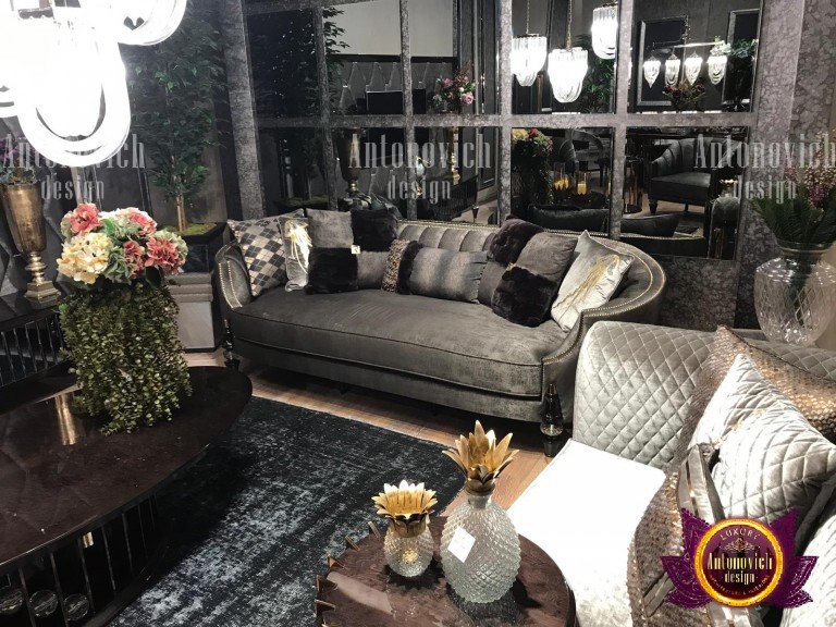 Luxurious velvet sofa with stylish pillows