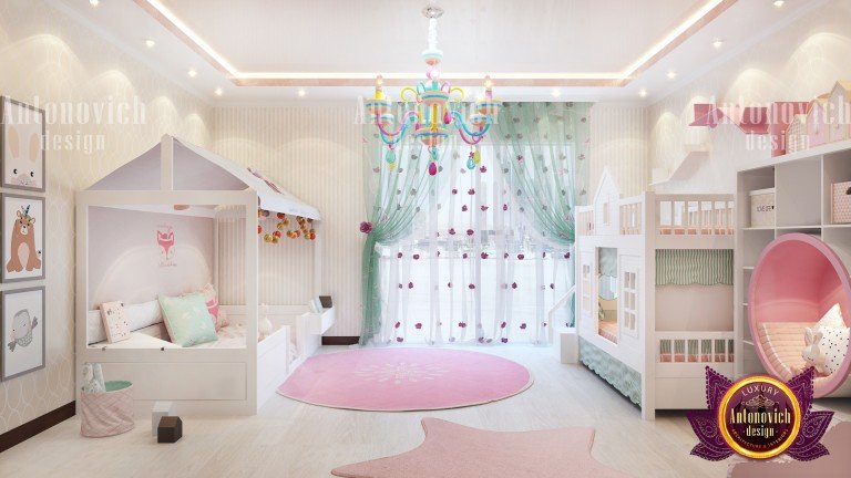 Elegant canopy bed with fairy lights in a girl's bedroom