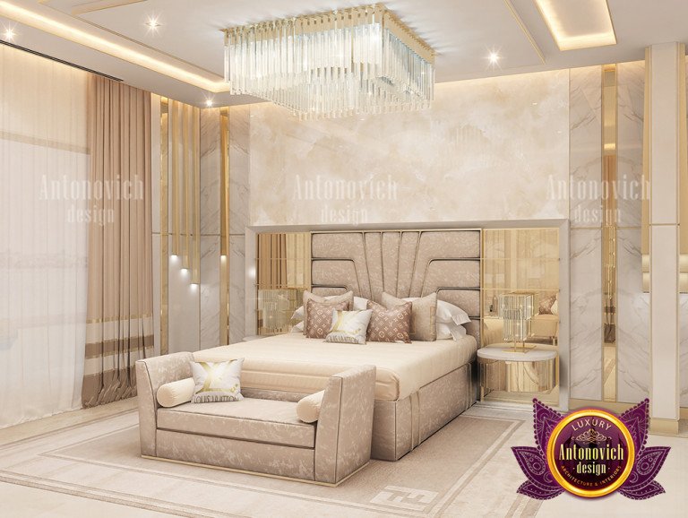 Sophisticated seating area in a queenly bedroom with lavish decor