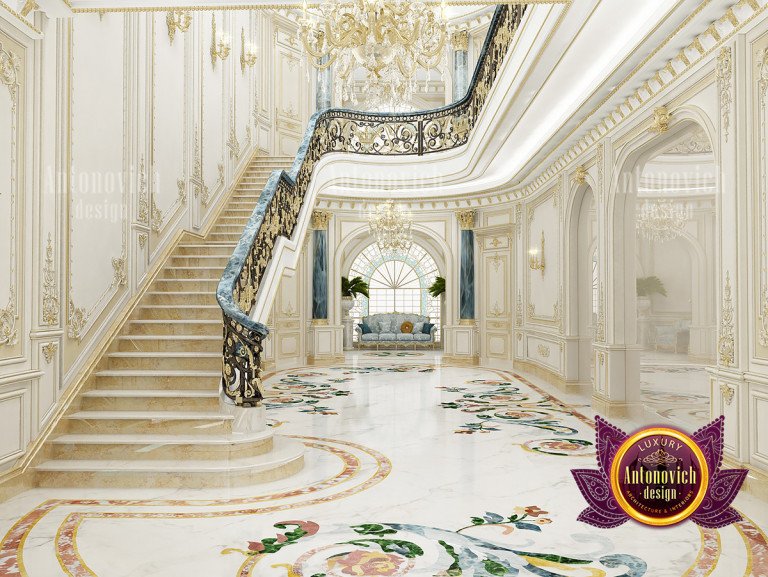 Elegant marble flooring with a unique design in a high-end hall