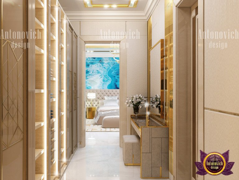 Opulent dressing room with custom-built storage solutions