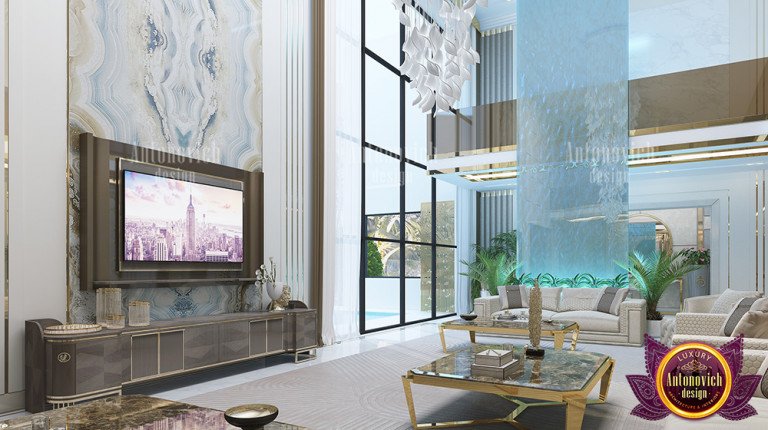 Modern huge luxury lounge room with sleek design elements