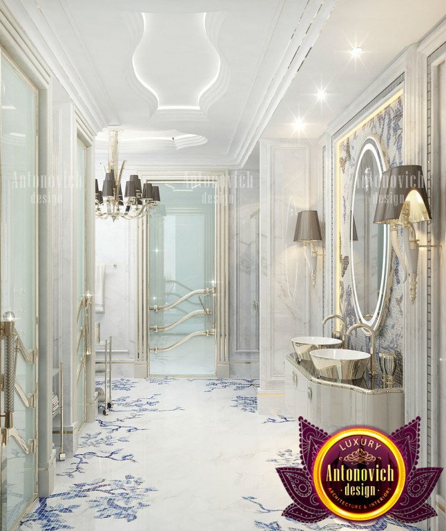 Luxurious marble shower with sleek glass doors