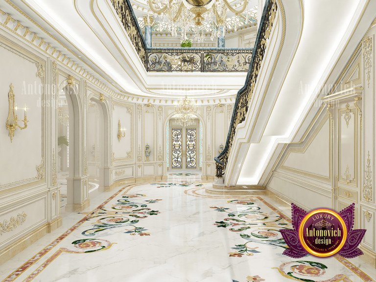 Opulent marble flooring with intricate patterns for a lavish hall