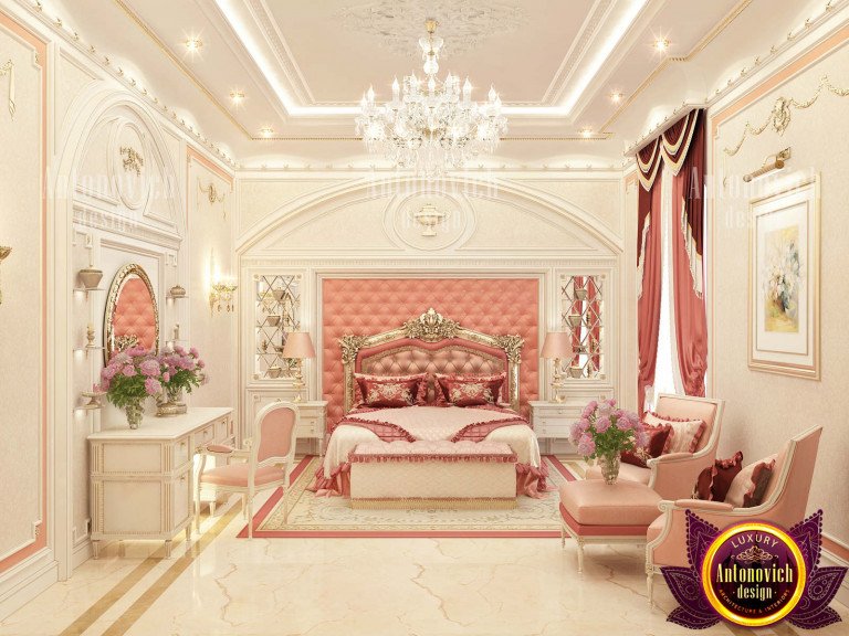 Romantic pink bedroom with vintage-inspired furniture