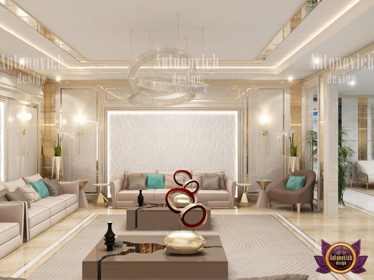 Luxurious neutral lounge with a stunning wall art