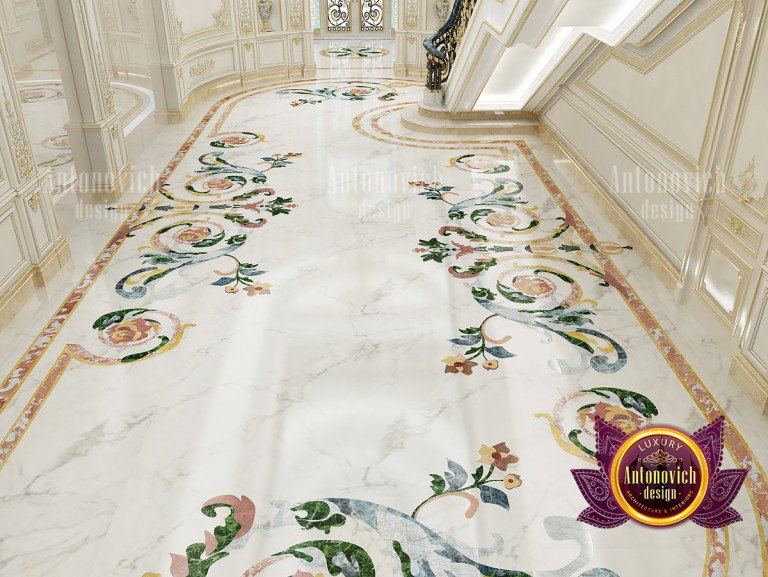 Sophisticated marble floor with a polished finish in a luxurious hallway