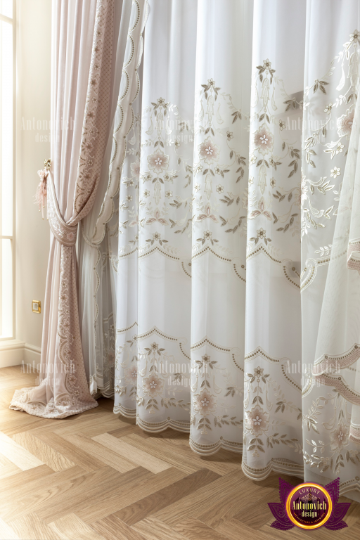 Elegant floor-length curtains with a modern geometric pattern