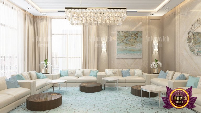 Elegant Majlis design featuring a stunning chandelier
