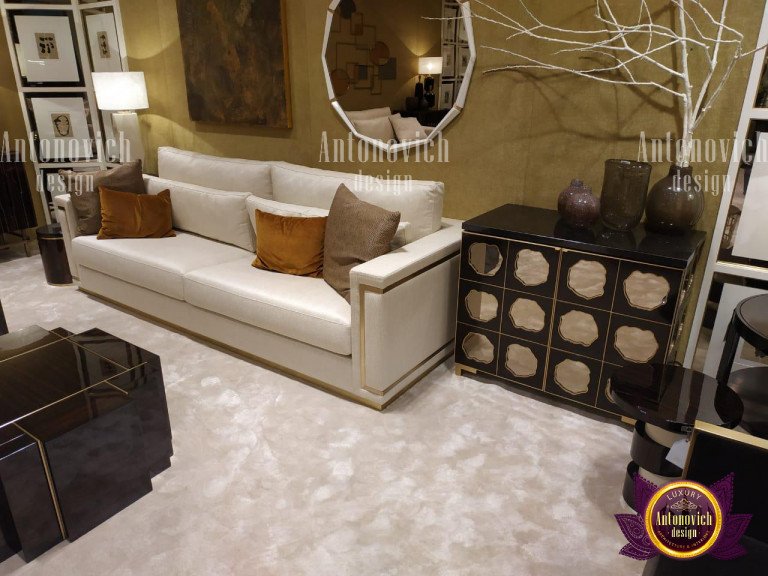 Elegant modern living room setup featuring unique furniture pieces