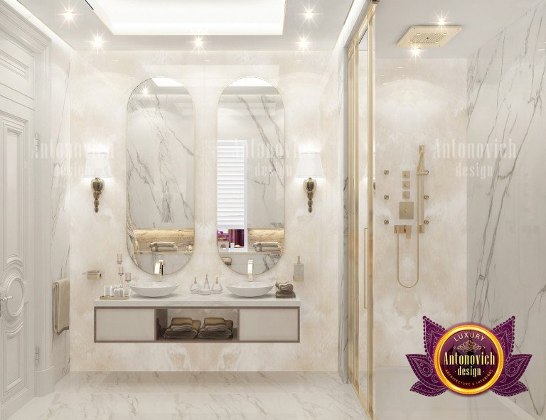 Opulent marble bathroom with gold accents