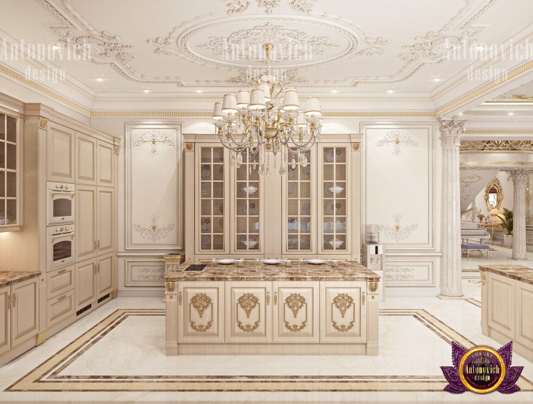 Chic Neoclassical kitchen with a stylish island