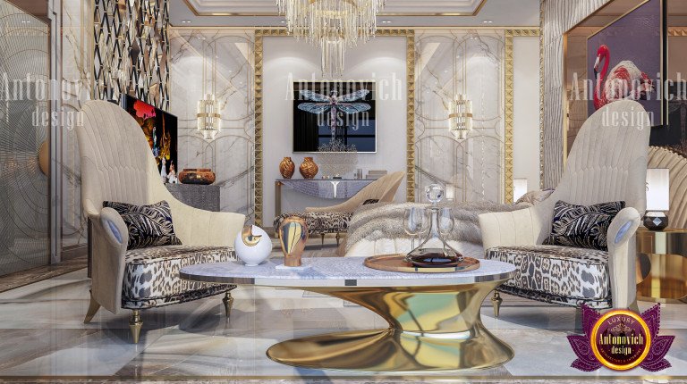 Elegant bedroom design featuring a statement chandelier by Luxury Antonovich Design