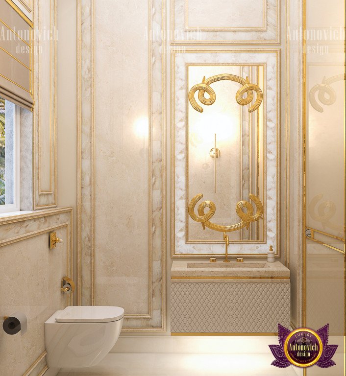 Luxurious golden bathtub in an elegant bathroom