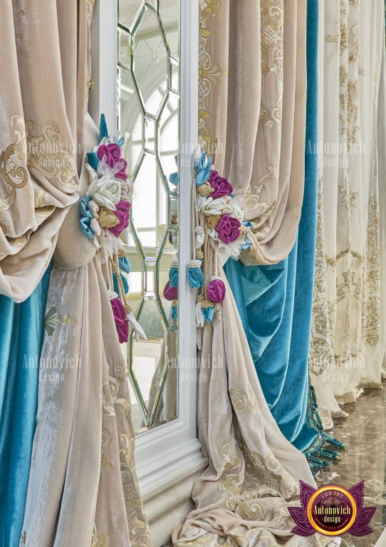 Close-up of intricate details on custom luxury curtain fabric